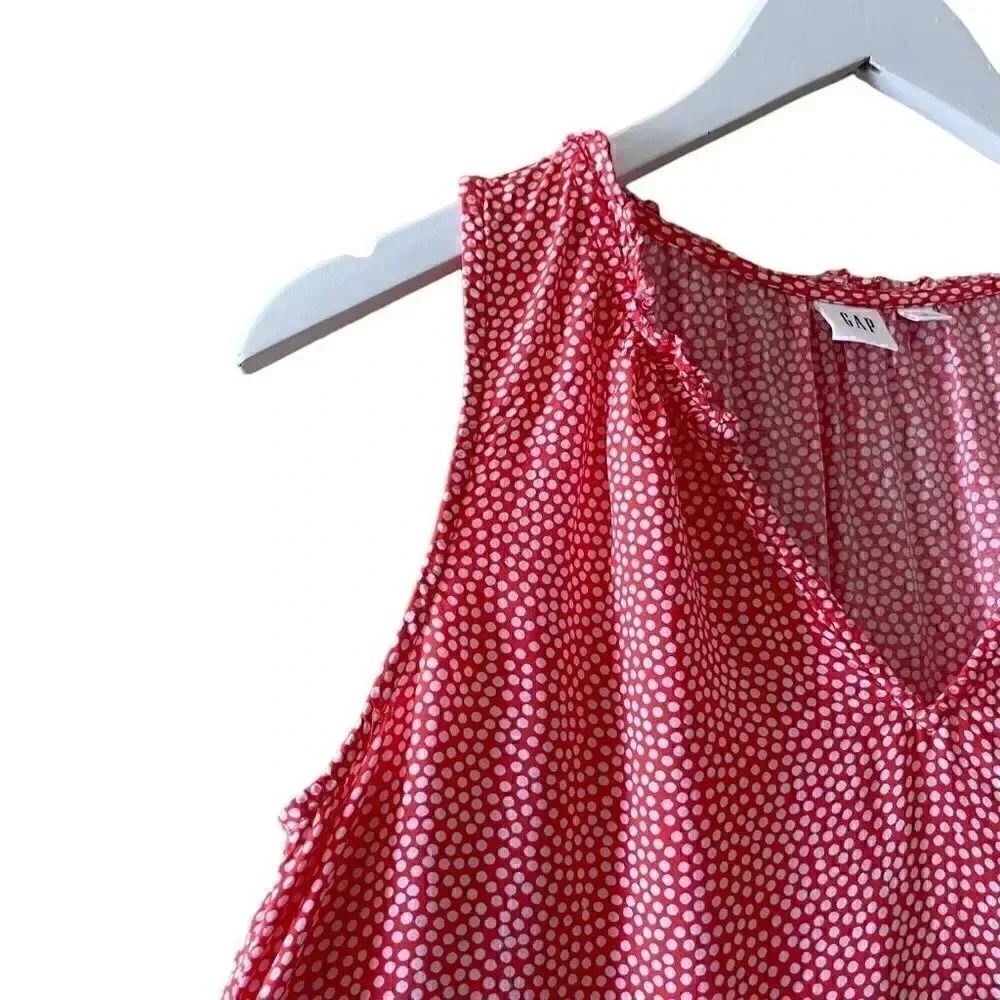 Gap Womens Sleeveless Top Red Coral Polka Dot Blouse SZ S #1389 - Picture 4 of 12